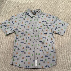 Kavu Gray Casual Button Down Shirt with Summer Irons Print